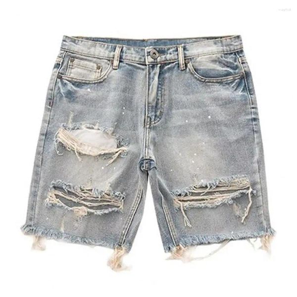 Herren Jeans bequeme Denim -Shorts Sommer verzweifelt gerade Fit gerissene Löcher Knielänge mit Multi -Taschen