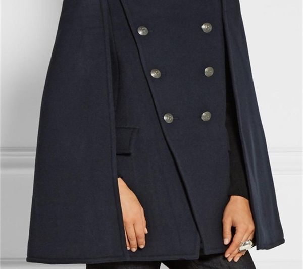 UK Autunno Inverno Novità Runway Designer Donna Poncho in lana oversize Navy Cape Cappotto Mantello femminile manteau femme abrigos mujer 2012117133480