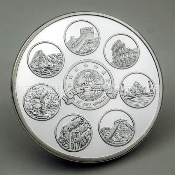 Regalo Nuove sette meraviglie del mondo Moneta commemorativa creativa da collezione in argento placcato da collezione259N