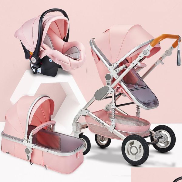 Passeggini Paesaggio Alto Passeggino 3 in 1 Mamma Rosa Carrozzina da viaggio Carrello da trasporto Seggiolino auto e carrello Consegna a domicilio Bambini Maternità Otaot