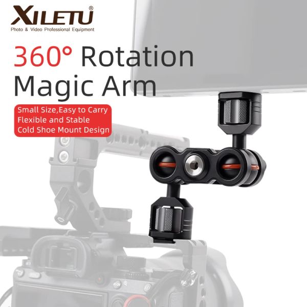 Staffe XILETU TMS2 Magic Arm Staffa di montaggio per telecamera Doppia testa a sfera Rotazione di 360° per telecamera Monitor Luci Registratori Microfono Audio