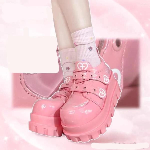 Scarpe eleganti Y2K Lolita Pink Girls' con suola spessa rialzata Landmine Series Gothic Women's Lefu Leather Anime