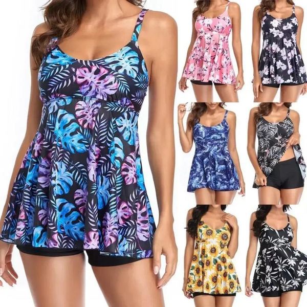 Damenbadebekleidung 2024 Tops Shorts Zweiteiliger weiblicher Badeanzug Plus Size Frauen Sommer Strand Damen Outfits Sport Blumen Badekleidung