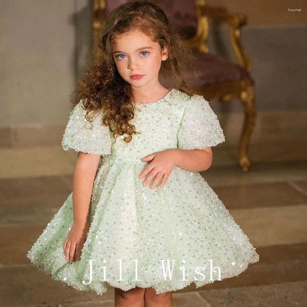 Mädchenkleider Jill Wish Luxus Elegantes Glänzendes Kleid Schleife Prinzessin Baby Kinder Hochzeit Geburtstag Party Kleid Erstkommunion Festzug J156