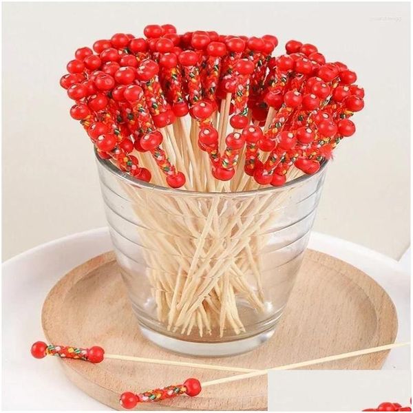 Garfos 100 pcs 12cm Descartáveis ​​de bambu Picks Cocktail de frutas Handmade Tootics Piquenique Fontes de festa Decoração Fork Bento Drop Delivery Dhgvg