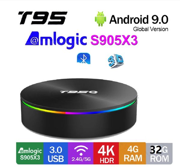 T95Q Android 9.0 TV BOX 4GB+32GB Amlogic S905X3 2.4G5GHz Doppio Wifi BT4.0 PK HAKO PRO H96 MAX X3 KM2 PLUS DELUXE