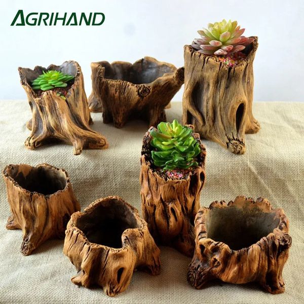 Bonito mini planta de cimento de madeira vaso de flores jardim decoração de escritório em casa plantador pequenos vasos de bonsai decoração de casa 240309