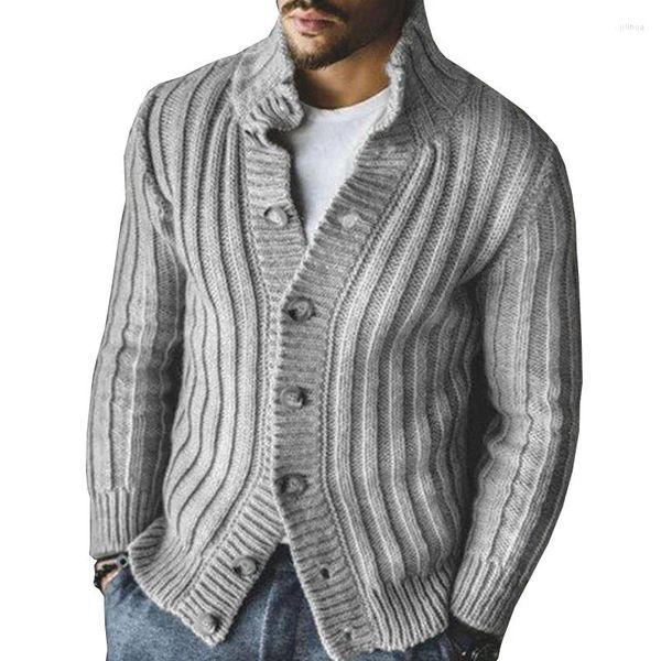 Maglioni da uomo Casual monopetto lavorato a maglia polo manica lunga cappotto maglione Sy0057