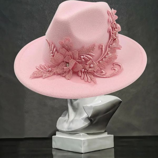Cappello da sposa Cappello Fedora Fiore ricamato 3D Cappello jazz da uomo e da donna Cappello Fedora Rilascio del prodotto Cappello Sombrero 240301