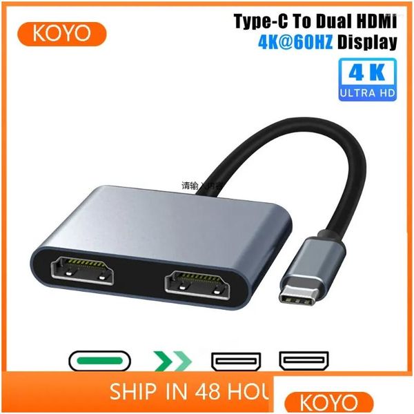 Hubs USB Porta C Hub Type-C para adaptador compatível duplo 4K 60Hz Estação de acoplamento de expansão de tela para livro celular pc entrega direta com otltr