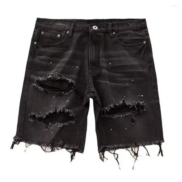 Jeans masculinos homens denim shorts angustiados estilo de verão com buracos rasgados multi bolsos slim fit coreano juventude tendência de moda