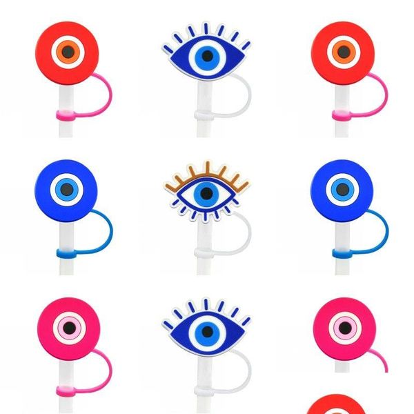 Cannucce 9 Pz / set Personalizzato Evil Eye St Toppers Er Stampi Sile Charms Per Tumbers Riutilizzabile Splash Proof Dust Plug Decorativo 8Mm Dh08B