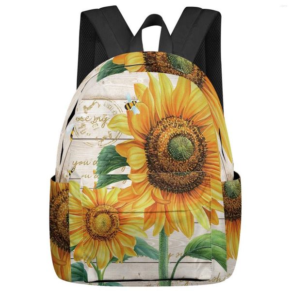 Rucksack Bauernhof Blume Sonnenblume Biene Frauen Mann Rucksäcke Wasserdichte Reise Schule Für Studenten Jungen Mädchen Laptop Buch Pack Mochilas