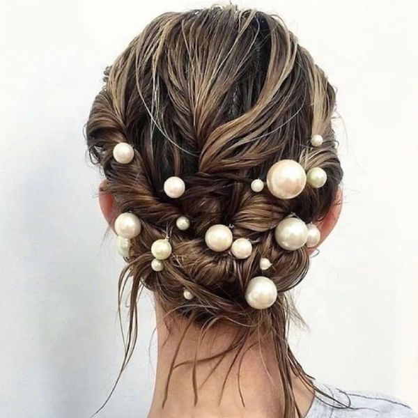 Accessori per capelli da sposa da sposa Spilli di perle Colore oro Diverse dimensioni Avorio Bianco Gioielli per capelli Lega + perla Argento, oro 2513