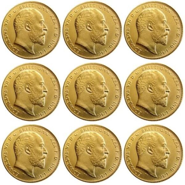 Conjunto inteiro raro do Reino Unido 1902-1910 9 peças de moedas britânicas King Edward VII 1 Sovereign Matt 24-K moedas banhadas a ouro cópia 2891