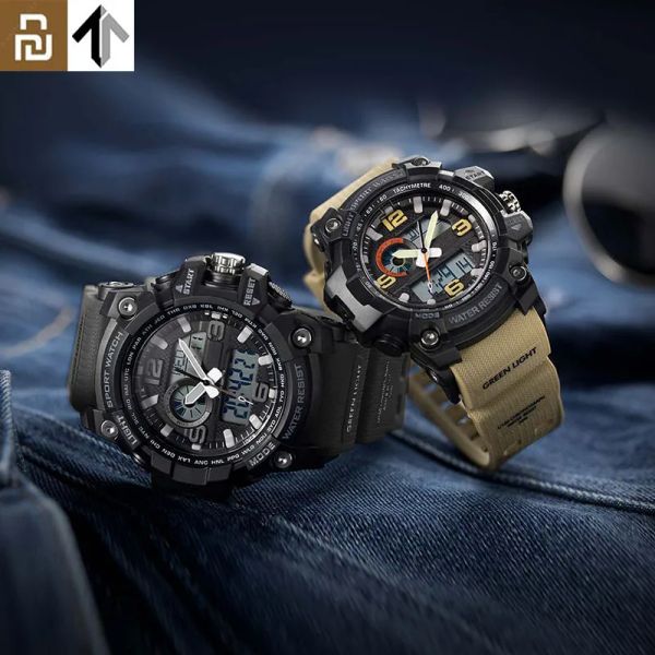 Controle TwentySeventeen Outdoor Double Display Digital Watch Original movimento importado mostrador multifuncional Dual time à prova d'água para homens