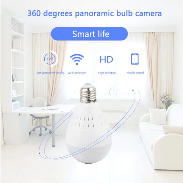 Câmera HD 1080 P Wifi Câmera IP panorâmica de 360 graus da casa coberta pela lâmpada Led Wifi monitor de bebê ZZ
