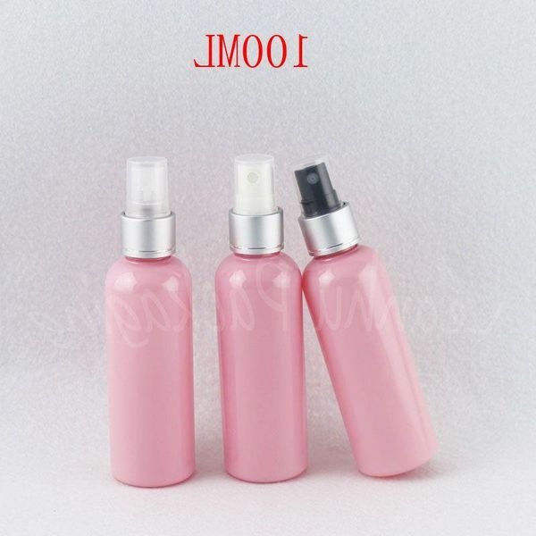 100 ml rosa Plastikflasche mit silberner Sprühpumpe, 100 CC Make-up-Unterabfüllung, kosmetische Wasserverpackungsflasche (50 Stück/Lot) Vteor