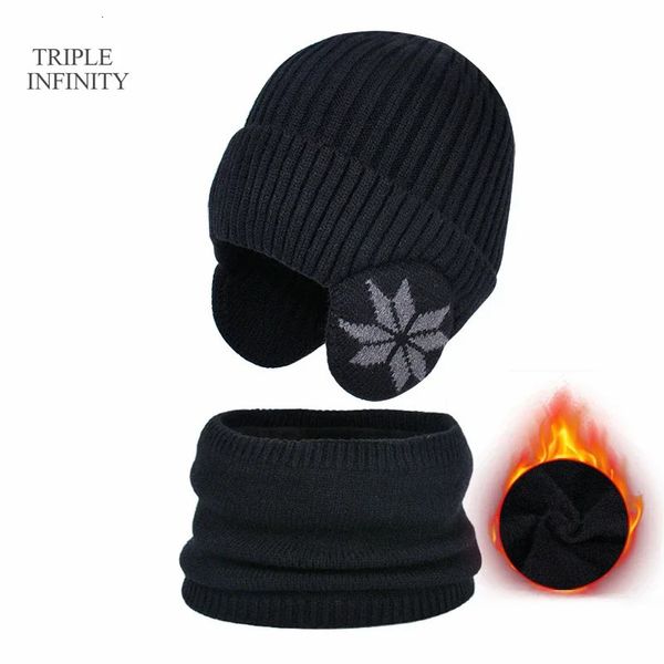 Cappello invernale alla moda Aggiungi berretti caldi antivento foderati in lanugine Berretto di protezione per le orecchie all'aperto Sciarpa a prova di freddo Cappelli a maglia spessa per uomo 240227