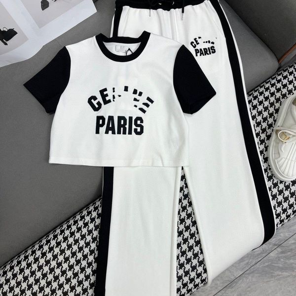 Damen Sommer neues Design Kurzarm-T-Shirt mit Buchstabendruck und elastische Taille lange Hosen Twinset 2-teilige Hose Sport-Freizeitanzug SML