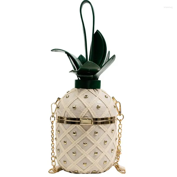 Akşam çantaları moda mini ananas tipi omuz crossbody çanta kadınlar için 2024 lüks perçin deri zinciri bayanlar messenger el çantası çanta