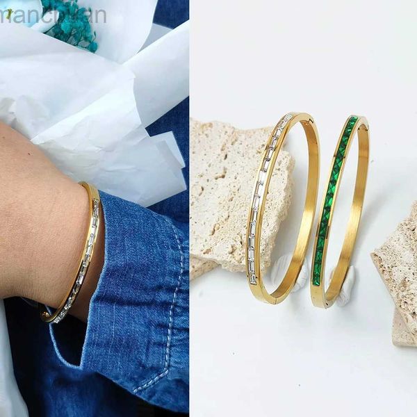 Bracciale alla moda nuovo verde zircone in acciaio inossidabile di lusso per unghie braccialetti per le donne uomo fascino semplice gioielli color oro all'ingrosso ldd240312