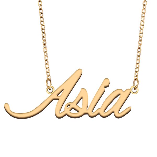 Ásia nome colar pingente para mulheres namorada presentes placa de identificação personalizada crianças melhores amigos jóias 18k banhado a ouro aço inoxidável