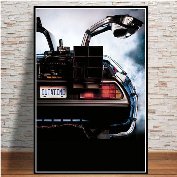 De volta para o futuro filme clássico legal carro cartaz e impressões arte da parede pintura em tela fotos do vintage decoração para casa quadro cuadros12929