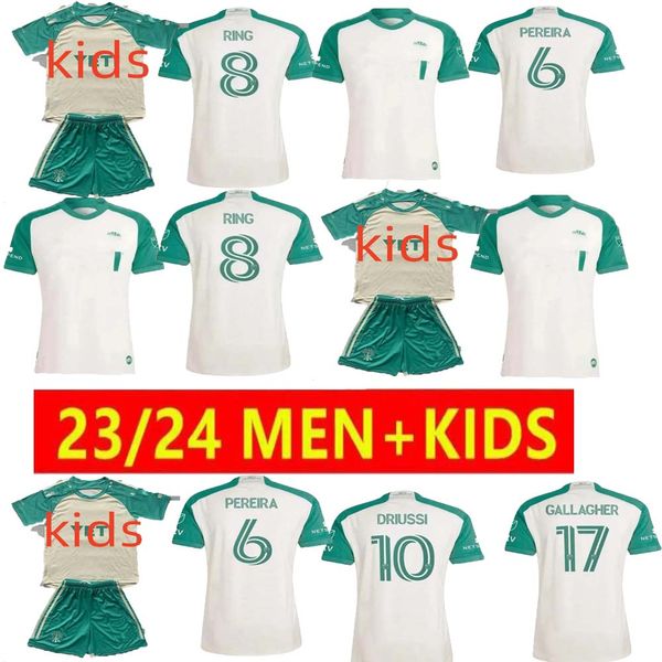 Футбольная майка MLS Austin FC 2023 2024 Kid Kit Man Major League 23/24 Футбольная рубашка Основной дом Зеленый Лас-Восес На выезде Бело-коричневый Броненосец DRIUSSI RIGONI RING WOLFF