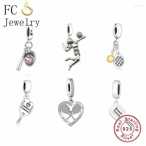 Gevşek değerli taşlar fc takılar fit orijinal marka cazibe bilezik 925 STERLING Silver Love Beach Tenis Raket Boncuk Kadınlar Berloque