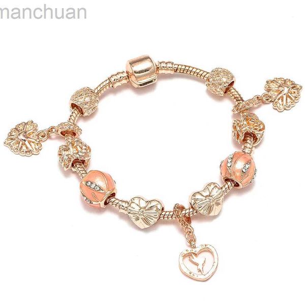 Bangle Seialoy Rosa Cor de Ouro T Bell Charme Pulseiras Para Mulheres Meninas Flores Originais Sorte Amor Coração Frisado Pulseira Bangle LDD240312