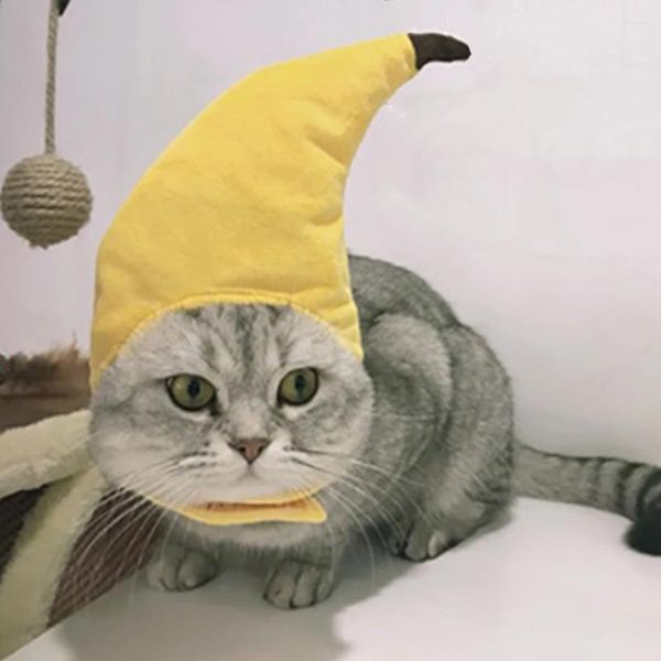 Trajes de gato cão de estimação forma de banana chapéu dos desenhos animados criativo engraçado chapéus filhote de cachorro headcover adereços vestido traje de halloween