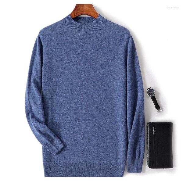 Suéteres masculinos moda lã meia tartaruga pescoço outono e inverno cor sólida malha camisola básica para lazer de negócios.