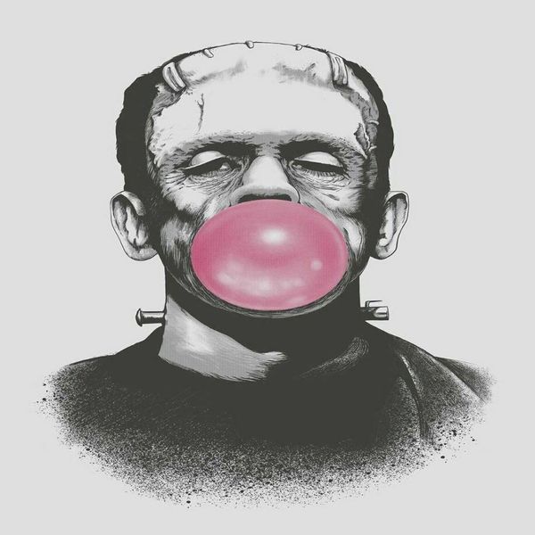 Frankenstein soprando uma grande bolha rosa chiclete pinturas arte filme impressão cartaz de seda decoração da parede casa 60x90cm301a