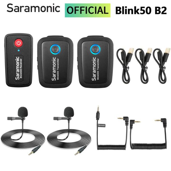 Микрофоны Saramonic Blink500 B2, 2,4 ГГц, двухканальный конденсаторный беспроводной петличный микрофон, микрофон для ПК, мобильных зеркальных фотокамер iPhone Andriod