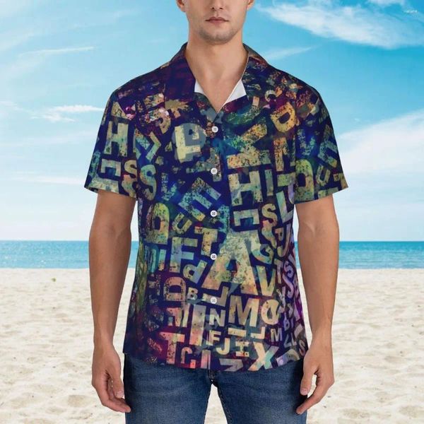 Camisas casuais masculinas tipo carta camisa de praia masculina palavra arte impressão havaiana manga curta retro y2k blusas de grandes dimensões presente de aniversário