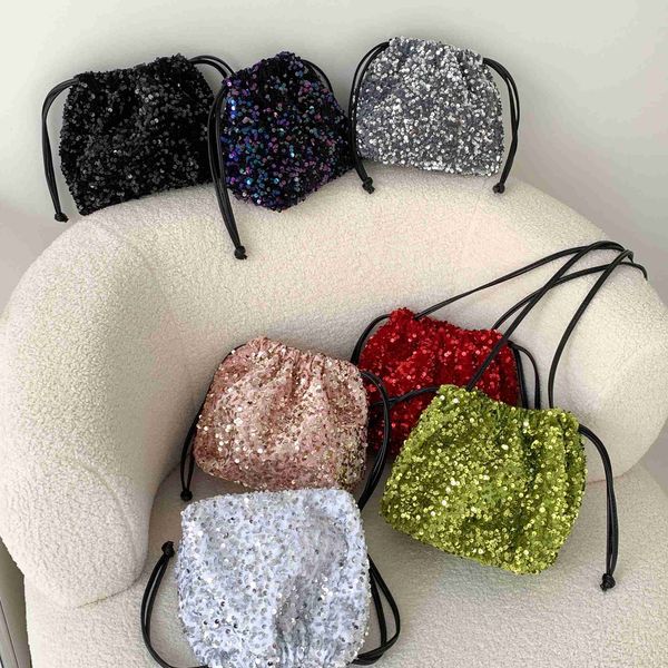 HBP Borsa a tracolla con paillettes all'ingrosso senza marchio per bambini Borsa piccola alla moda in PVC con coulisse pieghettata colorata