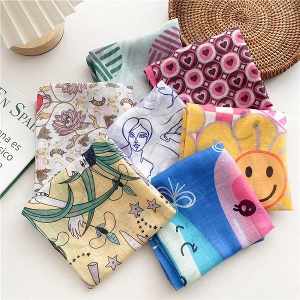 Schals Baumwollwäsche Leinen Druck Blume Geometrisches Muster quadratische Frauen Turban Schalne Neckerchief Stirnbanddekoration Bekleidung Zubehör