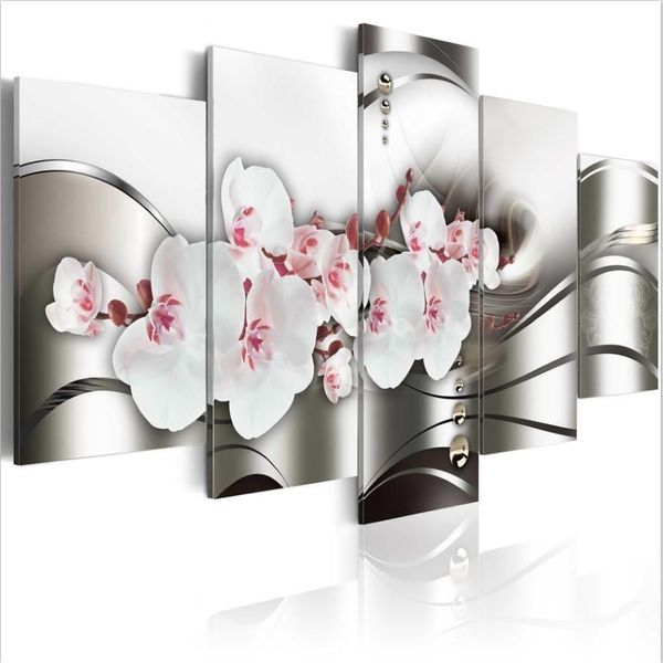 Красивая орхидеяБез рамки5 шт. набор продажа красота орхидеи современный домашний декор стены живопись печать на холсте искусство HD печать Painting2350