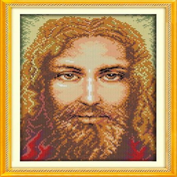 Religiöse Figur Jesus typisch westlich DIY handgemachte Kreuzstich-Handarbeitssets Stickset, gezählt, gedruckt auf Leinwand 14CT 11C205t