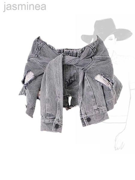 Shorts femininos cinza jeans vintage coreano harajuku cintura larga shorts jeans linha a calças curtas ldd240312