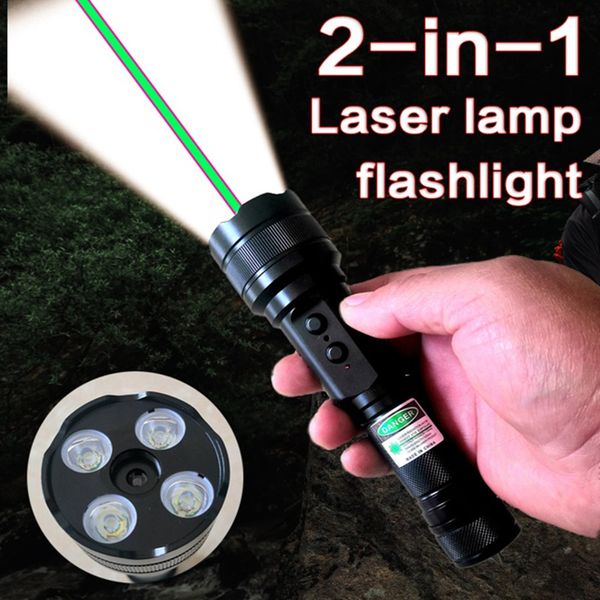 FOXLASERS Laserpointer + Taschenlampe, 2-in-1-Lasertaschenlampe, blaugrüner Laserstift, technische Kontrollleuchte 18650 Fokus auf