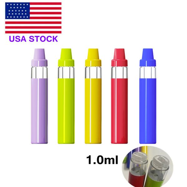 1ml şarj edilebilir tek kullanımlık vape kalem ABD stok e-sigara 350mAh pil boş bir gram bakla buharlaştırıcı kalem kartuşu oem kullanılabilir 200pcs/lot