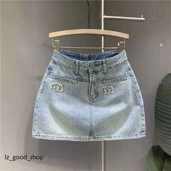 Mui Mui Saia Denim Saia Designer com Cinto Cintura Alta Dividir Mini Saia para Mulher Verão Coreano Denim Jeans Senhoras Azul Streetwear Harajuku Vintage Miui 200