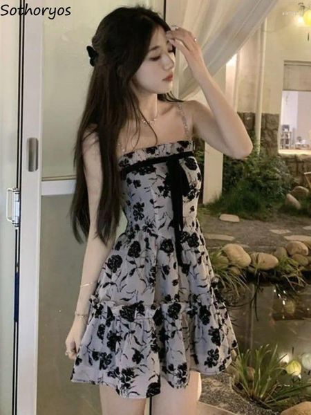 Freizeitkleider Kleid Frauen Drucken Tägliche Studenten A-Linie Sommer Schlank Mode Elegant Bequem Koreanischer Stil Einfach All-Match Sexy Ärmellos
