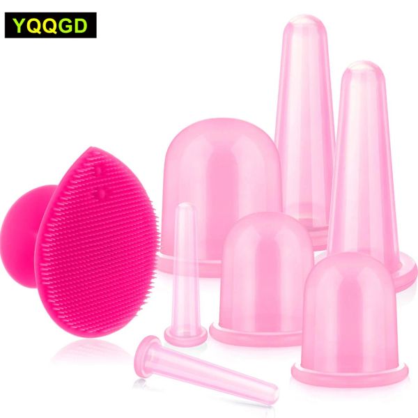 Conjunto de ventosas massageadoras, 8 peças, para rosto, corpo, copo de massagem, copos de vácuo de silicone com escova esfoliante para pescoço, pele, pernas, barriga, bumbum