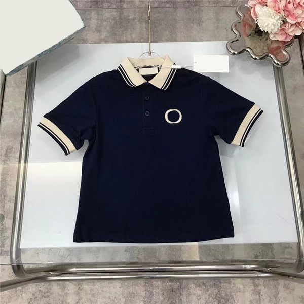 Новейшая детская дизайнерская одежда, топы, весна-осень, корейская футболка для маленьких девочек, трикотажная рубашка-поло с короткими рукавами, классическая рубашка-поло с вышивкой букв, 2 цвета в наличии