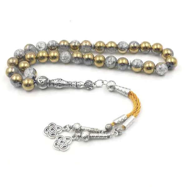 Tasbih Cracked Golden Crystal misbaha braccialetto musulmano regalo Eid 33 perline di preghiera filo giallo nappa perlina rosario islamico 240226