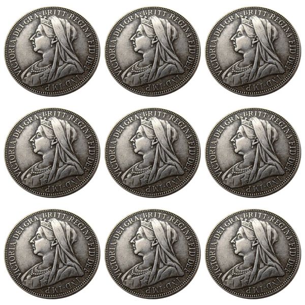 Полный набор 1893-1901 гг., 9 шт., Королева Виктория, Великобритания, серебро 1 флорин, посеребренные копии монет, металлические штампы, производство 1933 г.