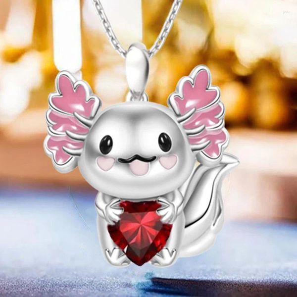 Anhänger Halsketten Mädchen Mode Cartoon Umarmung Rosa Liebe Schwarzäugiger Salamander Kleiner Drache Mann Damen Halskette Geburtstagsgeschenk Schmuck